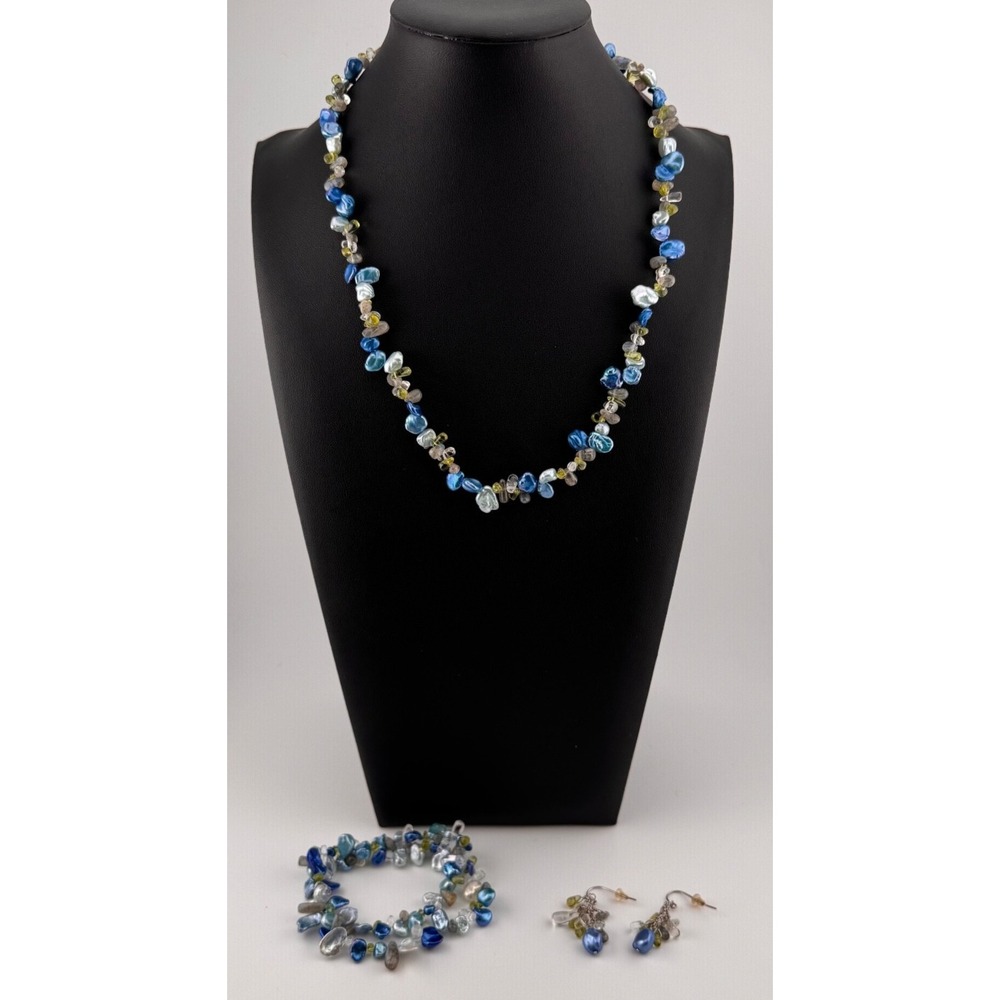 Honora Freshwater Pearl & Gemstone Necklace Bracelet Earring‎ Set 925 Silver